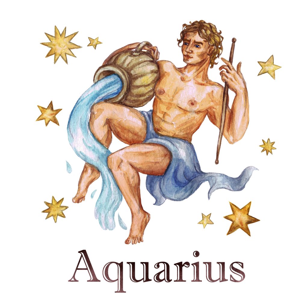 Zodiac sign - Aquarius. Watercolor Illustration.